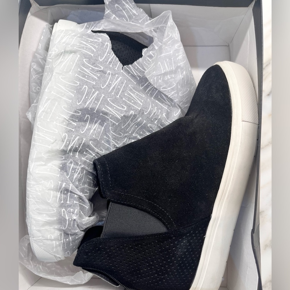 New! INC Suede Tayla Sneakers Hi-Top Black Platform Wedge Heel Fashion Sneaker - Picture 10 of 13
